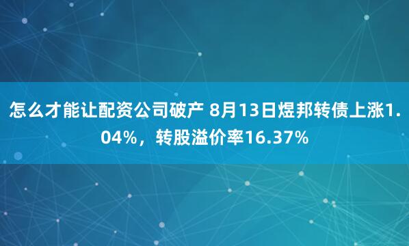 怎么才能让配资公司破产 8月13日煜邦转债上涨1.04%，转股溢价率16.37%